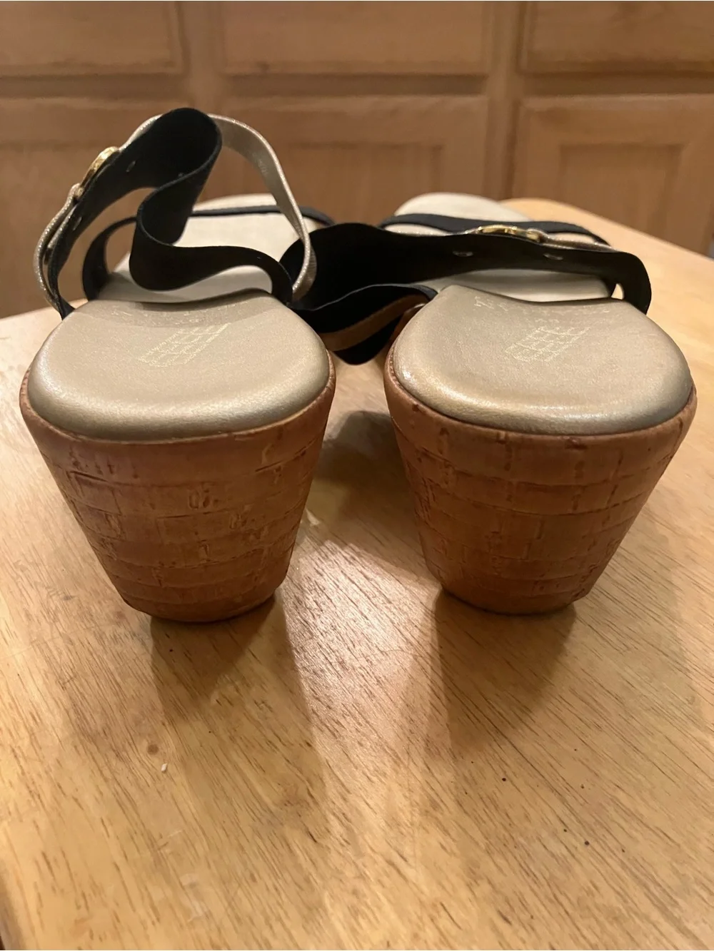 Italian Shoemakers Black and Gold Wedge Slide Mules